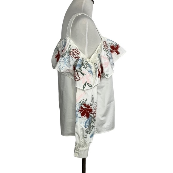 Parker Womens Upton Square-Neck Cold-Shoulder Embroidered Poplin Blouse Sz Med - Picture 6 of 13